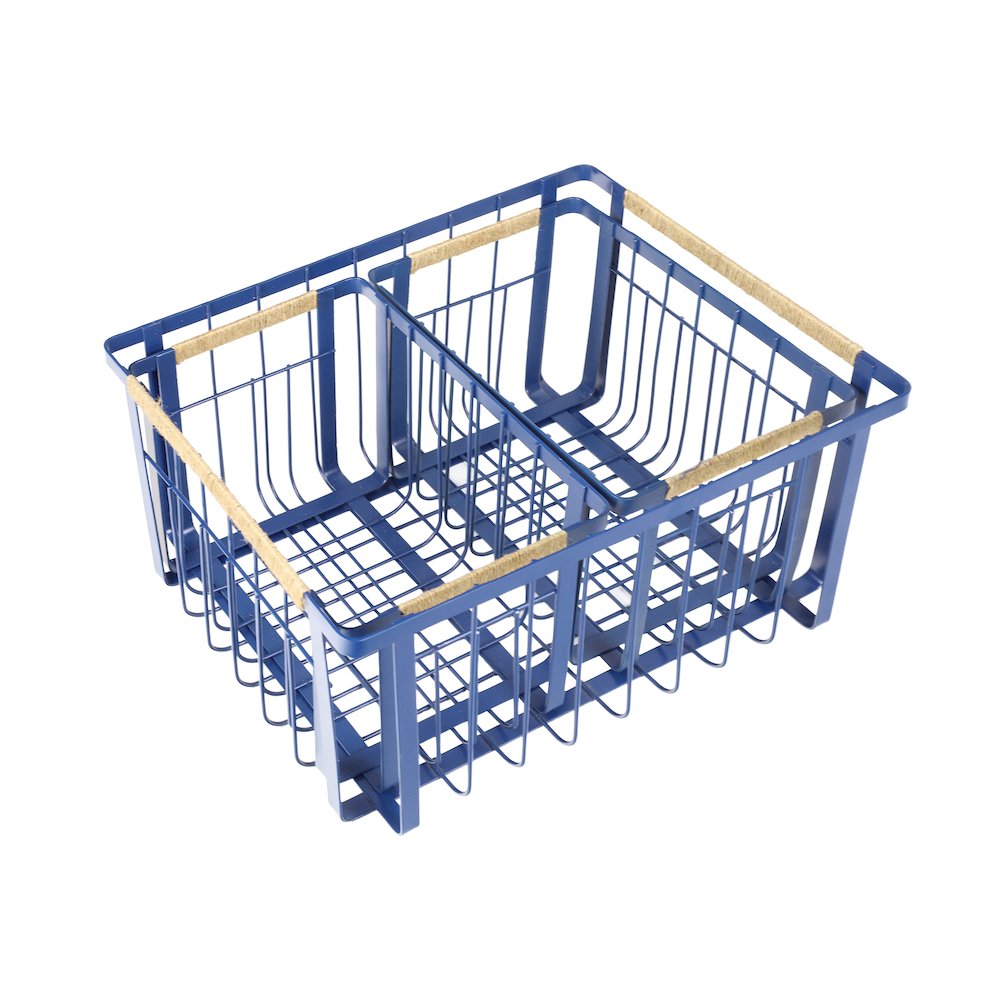 Vintage Farmhouse Handmade Wire Metal Nesting Storage Baskets, Navy (Set of 3)