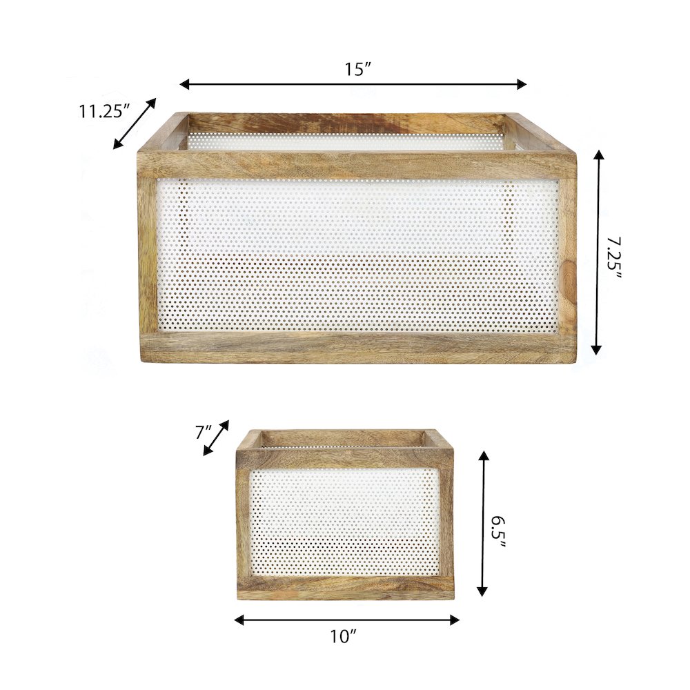 Fallon Handmade Wooden Metal Nesting Storage Baskets, White/Natural (Set of 3)