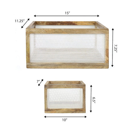 Fallon Handmade Wooden Metal Nesting Storage Baskets, White/Natural (Set of 3)