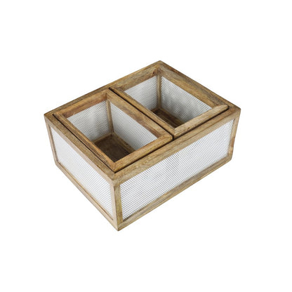 Fallon Handmade Wooden Metal Nesting Storage Baskets, White/Natural (Set of 3)