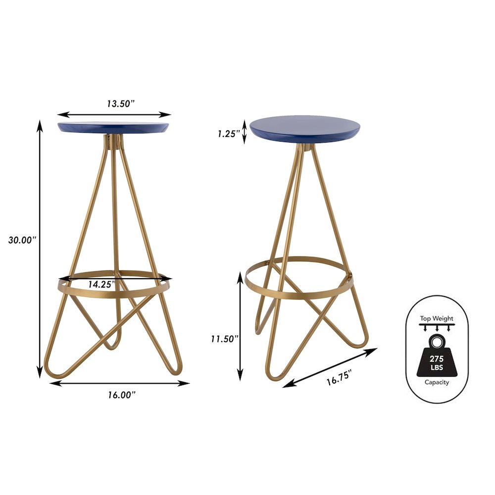 Spiroa 30" Modern Navy Blue & Gold Metal Backless Bar Stool