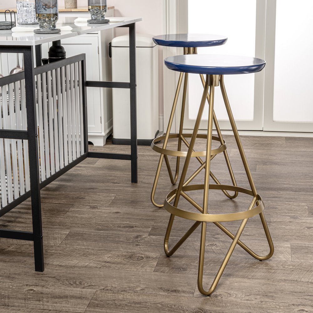 Spiroa 30" Modern Navy Blue & Gold Metal Backless Bar Stool