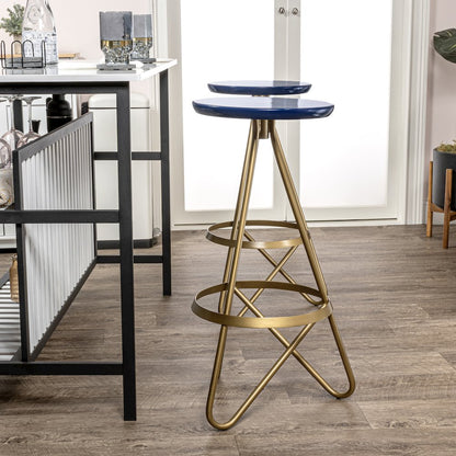 Spiroa 30" Modern Navy Blue & Gold Metal Backless Bar Stool