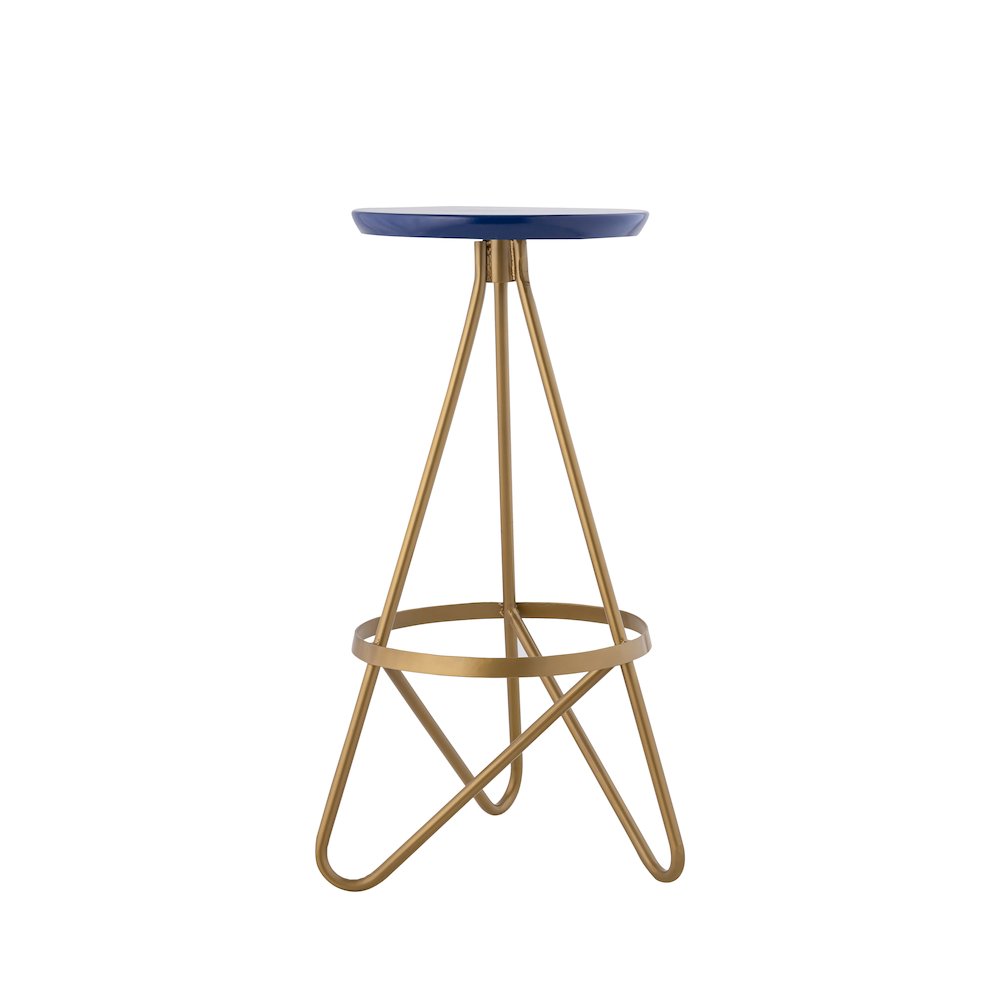 Spiroa 30" Modern Navy Blue & Gold Metal Backless Bar Stool