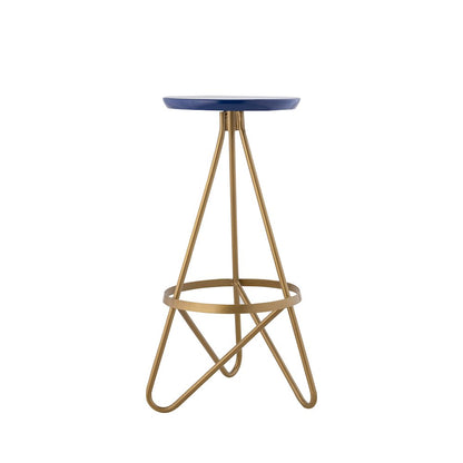 Spiroa 30" Modern Navy Blue & Gold Metal Backless Bar Stool