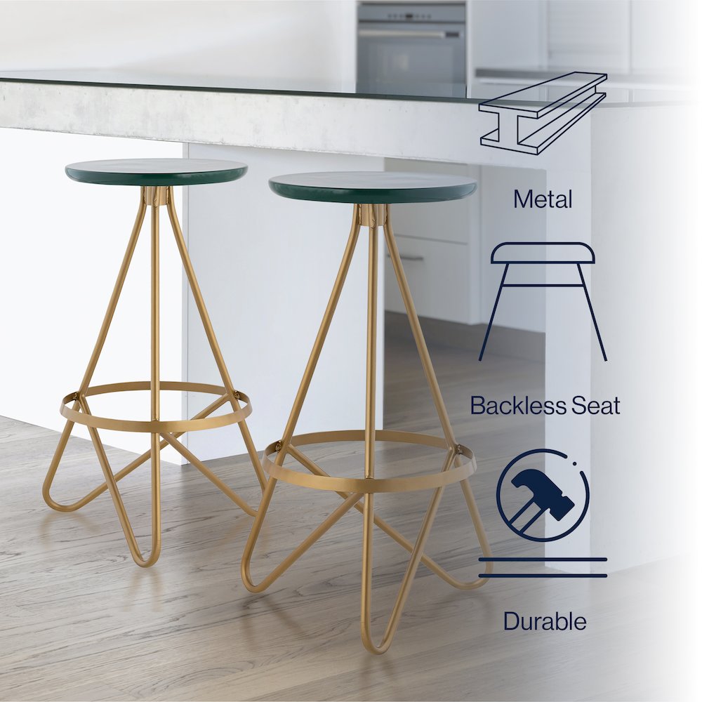 Spiroa 30" Modern Green & Gold Metal Backless Bar Stool