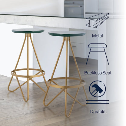 Spiroa 30" Modern Green & Gold Metal Backless Bar Stool
