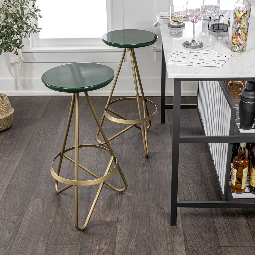 Spiroa 30" Modern Green & Gold Metal Backless Bar Stool
