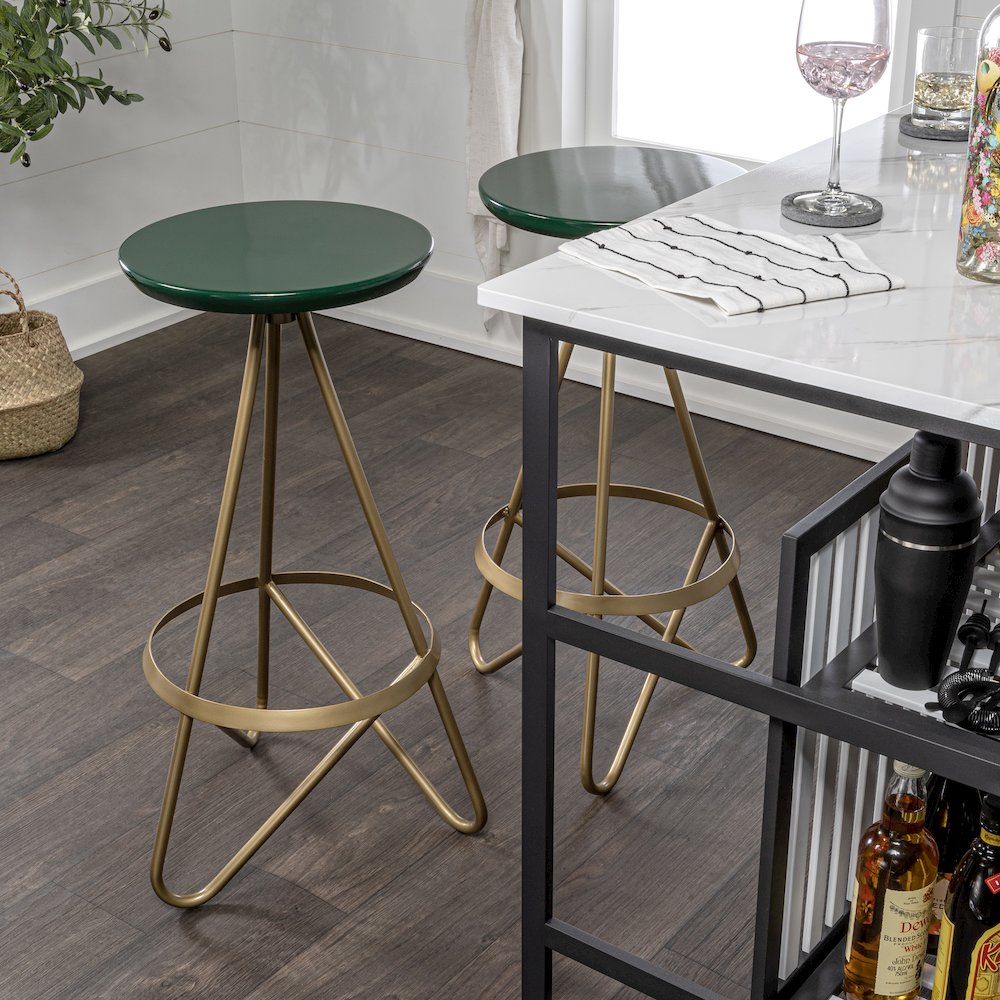 Spiroa 30" Modern Green & Gold Metal Backless Bar Stool