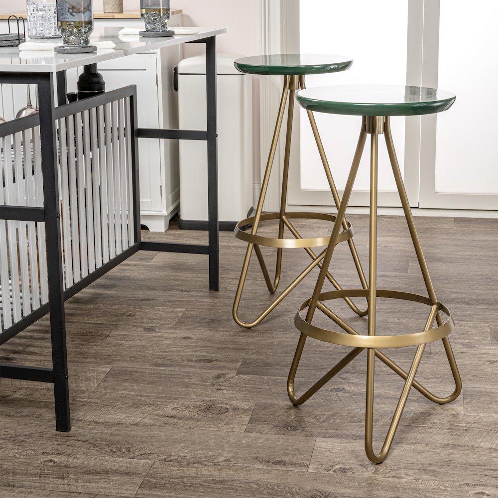 Spiroa 30" Modern Green & Gold Metal Backless Bar Stool