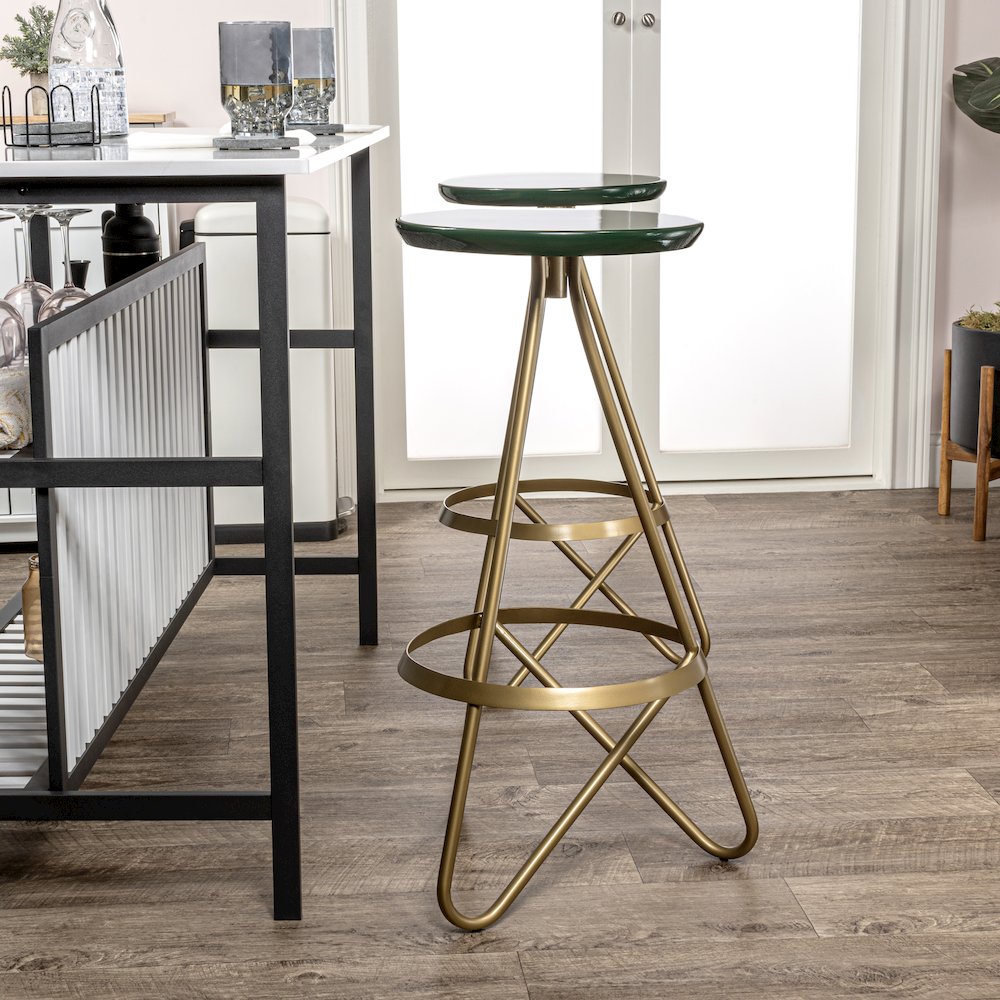 Spiroa 30" Modern Green & Gold Metal Backless Bar Stool
