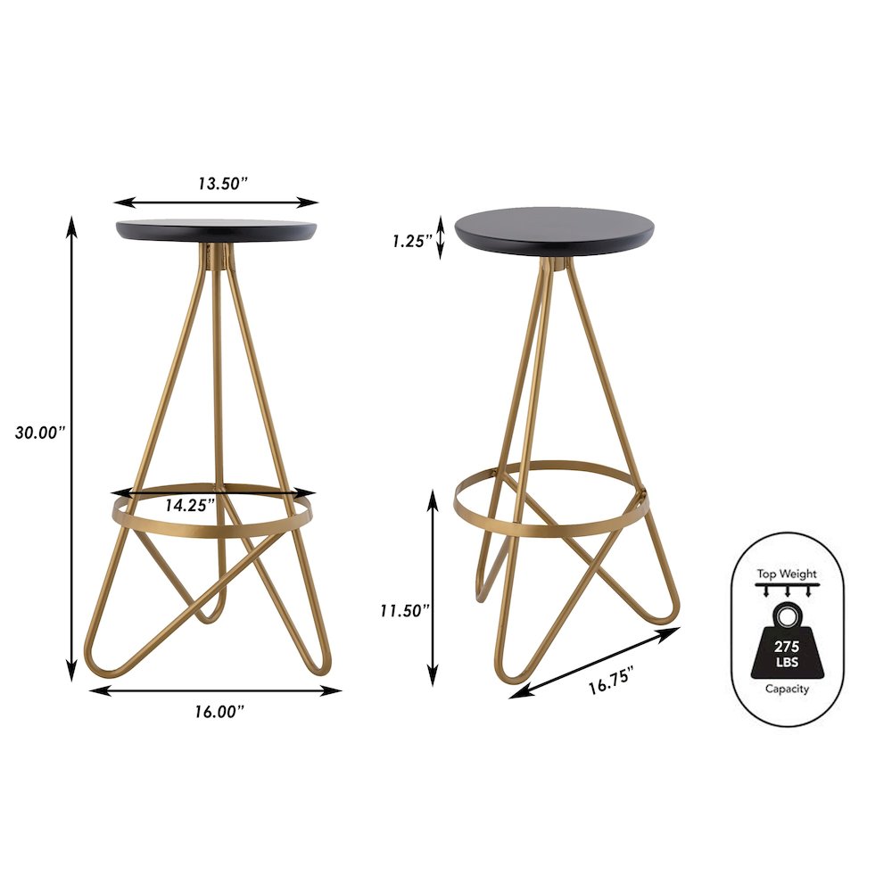 Spiroa 30" Modern Black & Gold Metal Backless Bar Stool