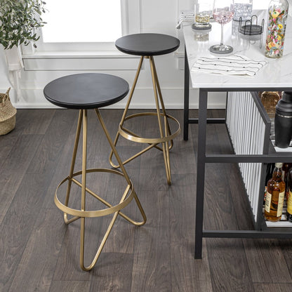 Spiroa 30" Modern Black & Gold Metal Backless Bar Stool