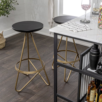 Spiroa 30" Modern Black & Gold Metal Backless Bar Stool