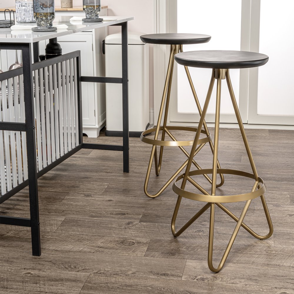 Spiroa 30" Modern Black & Gold Metal Backless Bar Stool