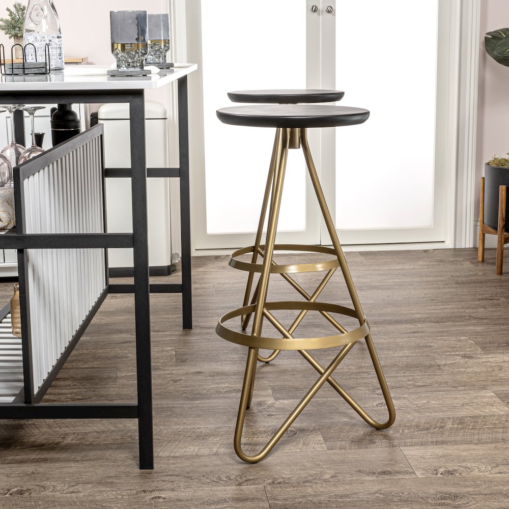 Spiroa 30" Modern Black & Gold Metal Backless Bar Stool