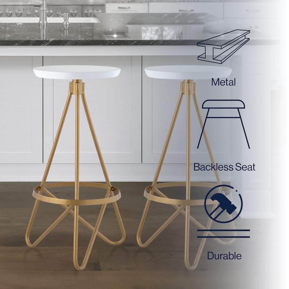 Spiroa 30" Modern White & Gold Metal Backless Bar Stool
