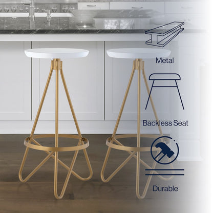 Spiroa 30" Modern White & Gold Metal Backless Bar Stool