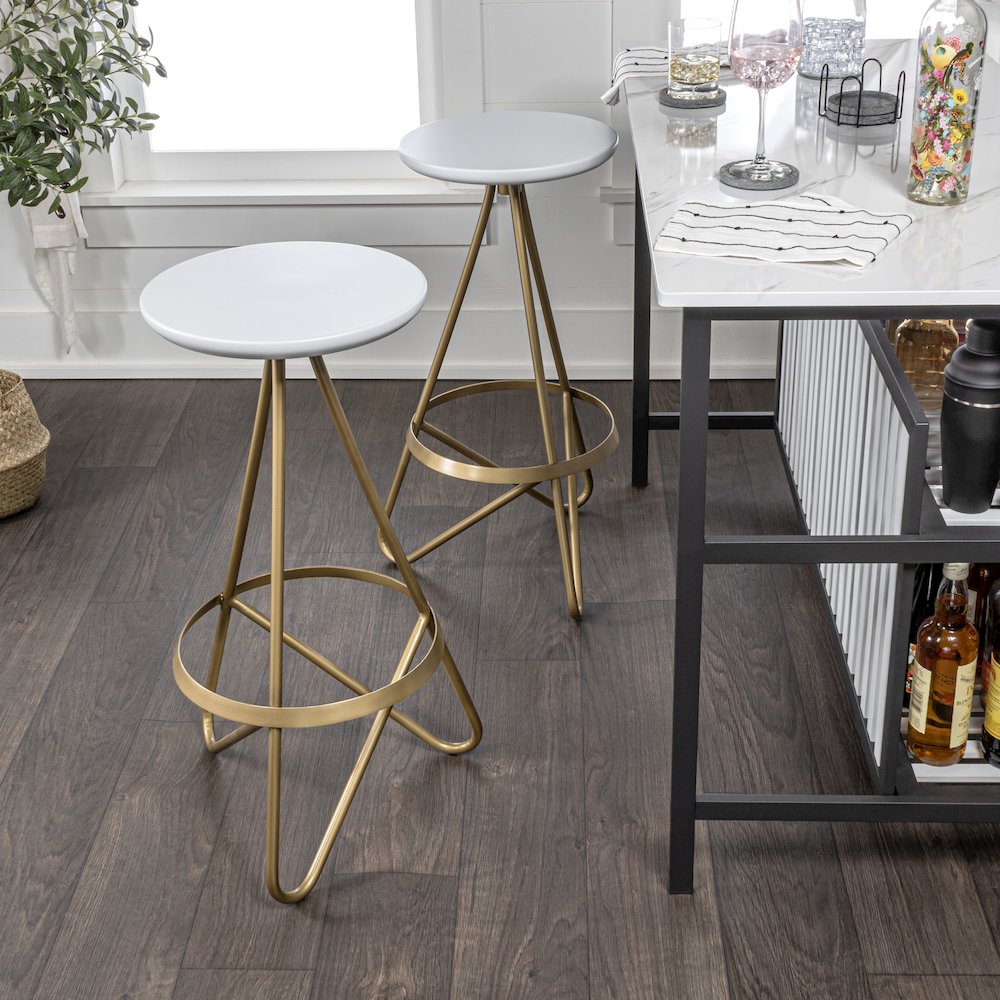 Spiroa 30" Modern White & Gold Metal Backless Bar Stool