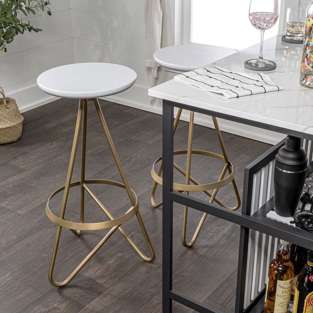 Spiroa 30" Modern White & Gold Metal Backless Bar Stool