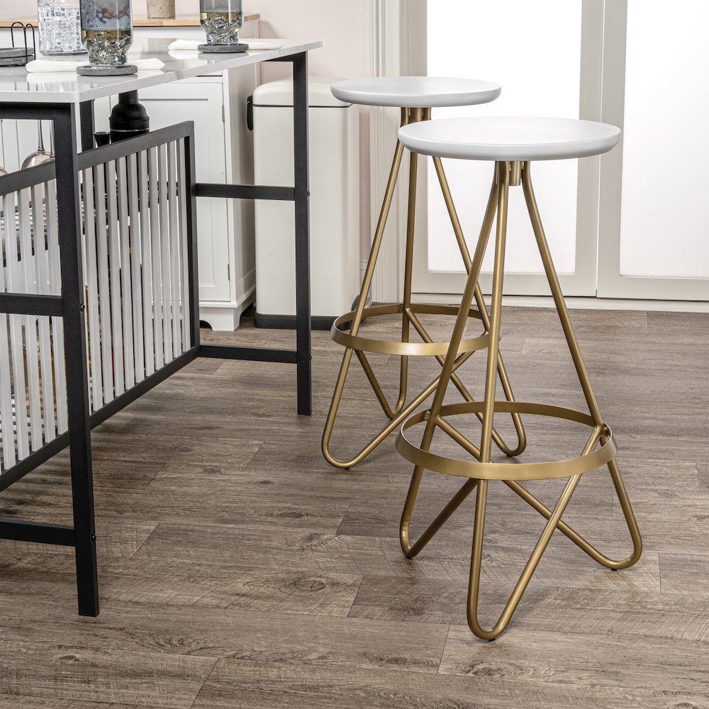 Spiroa 30" Modern White & Gold Metal Backless Bar Stool