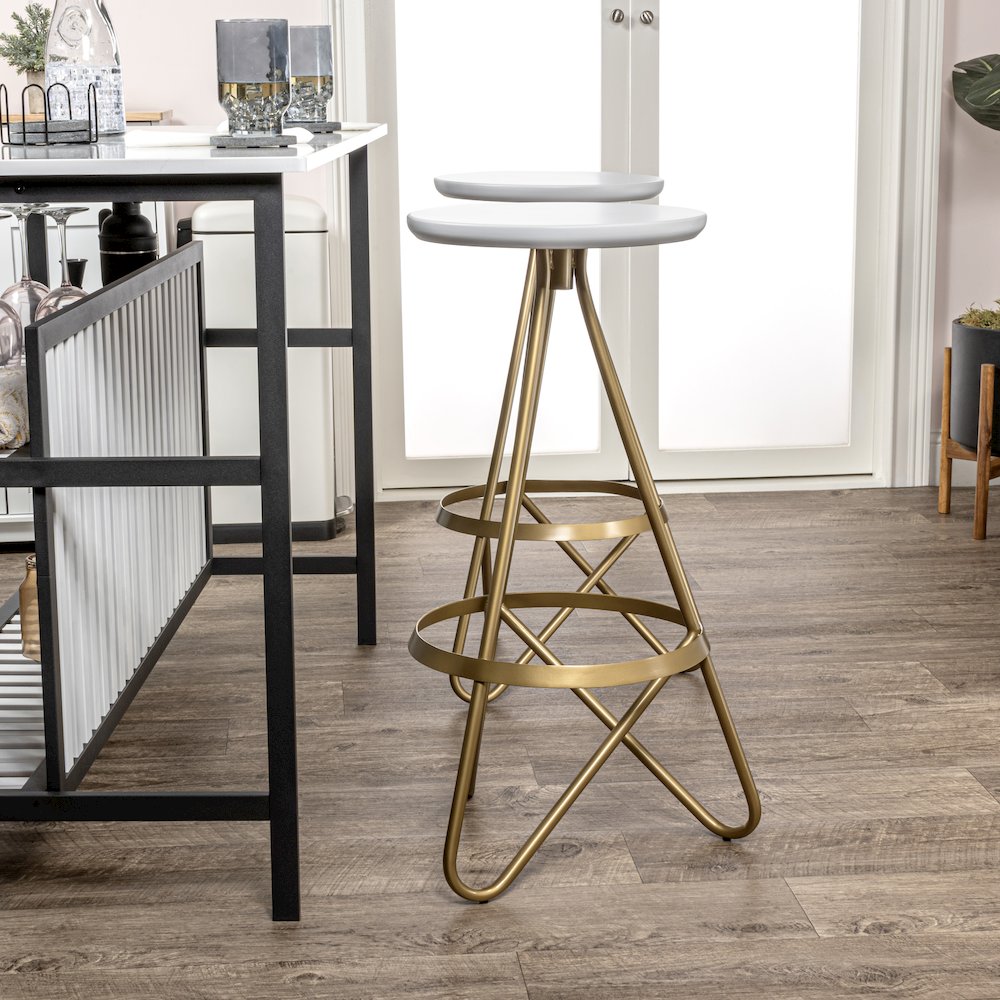 Spiroa 30" Modern White & Gold Metal Backless Bar Stool