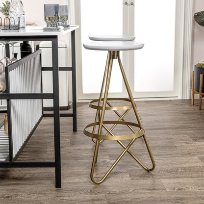 Spiroa 30" Modern White & Gold Metal Backless Bar Stool