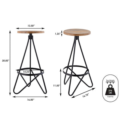 Spiroa 30" Modern Natural Brown & Black Wood Backless Bar Stool