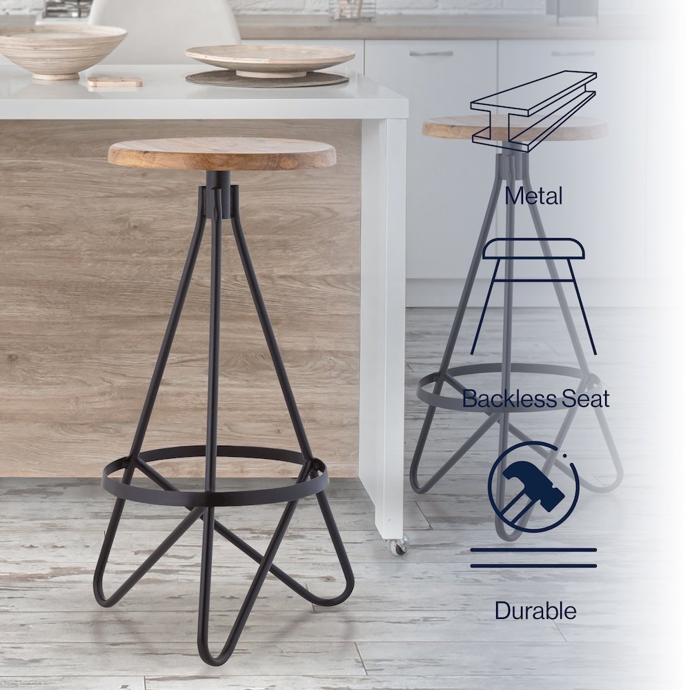 Spiroa 30" Modern Natural Brown & Black Wood Backless Bar Stool