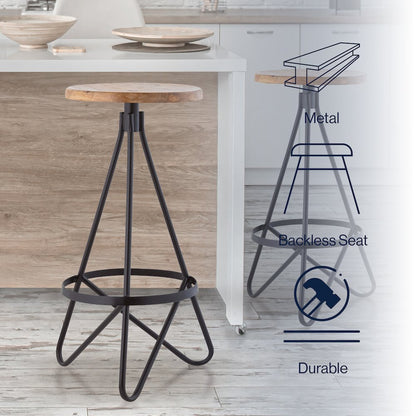 Spiroa 30" Modern Natural Brown & Black Wood Backless Bar Stool