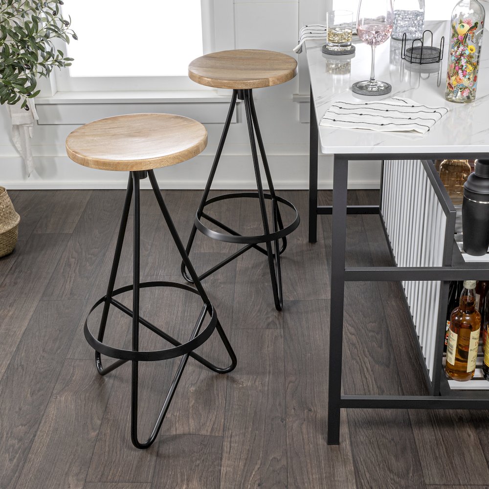Spiroa 30" Modern Natural Brown & Black Wood Backless Bar Stool