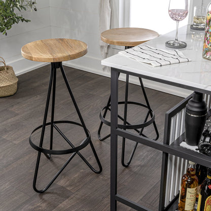 Spiroa 30" Modern Natural Brown & Black Wood Backless Bar Stool