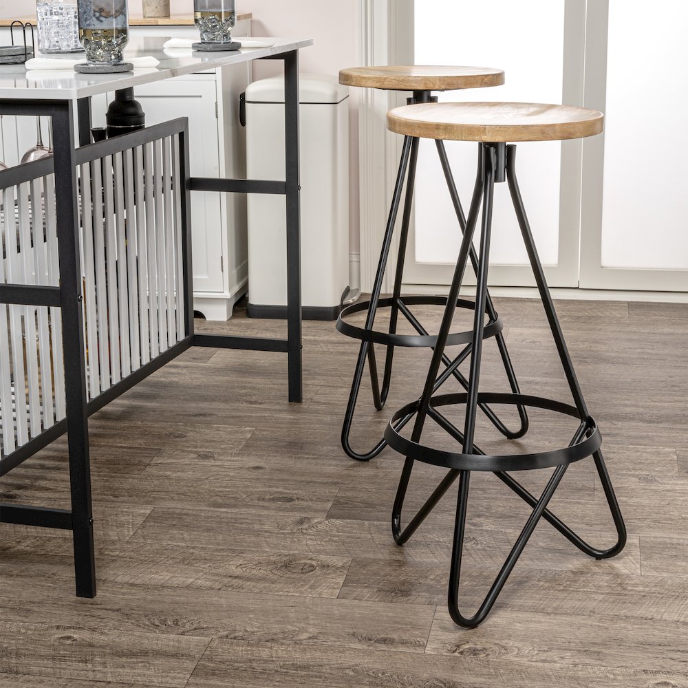 Spiroa 30" Modern Natural Brown & Black Wood Backless Bar Stool