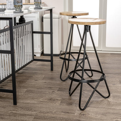 Spiroa 30" Modern Natural Brown & Black Wood Backless Bar Stool