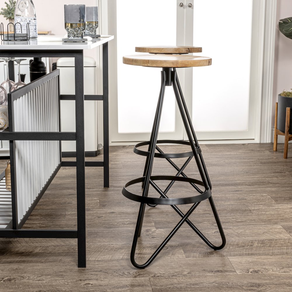 Spiroa 30" Modern Natural Brown & Black Wood Backless Bar Stool
