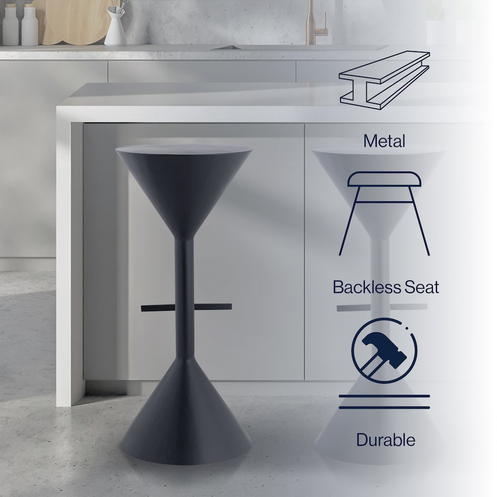 Chronos 29.75" Modern Sculptural Hourglass Backless Metal Bar Stool