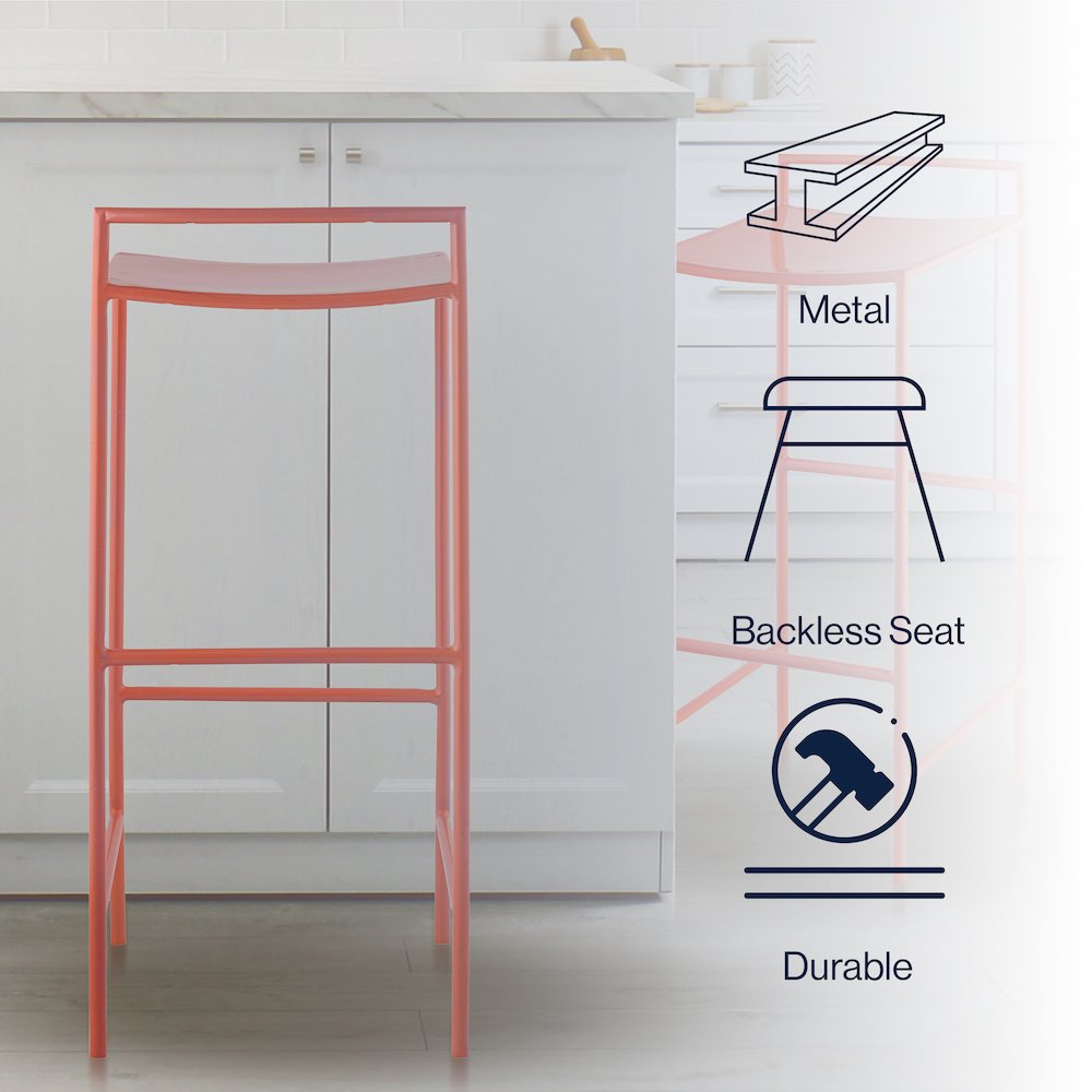 Svelte Minimalist 29.5" Seat Height Pink Metal Armless Low Back Bar Stool with