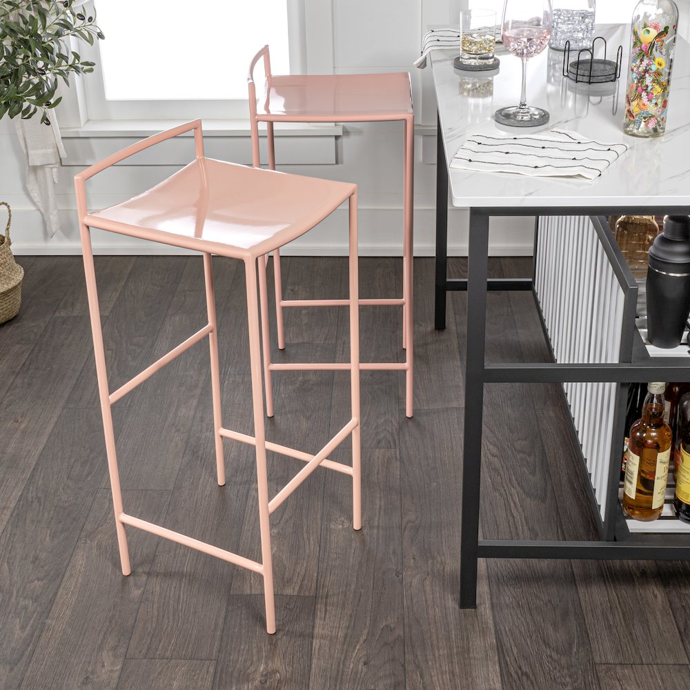 Svelte Minimalist 29.5" Seat Height Pink Metal Armless Low Back Bar Stool with
