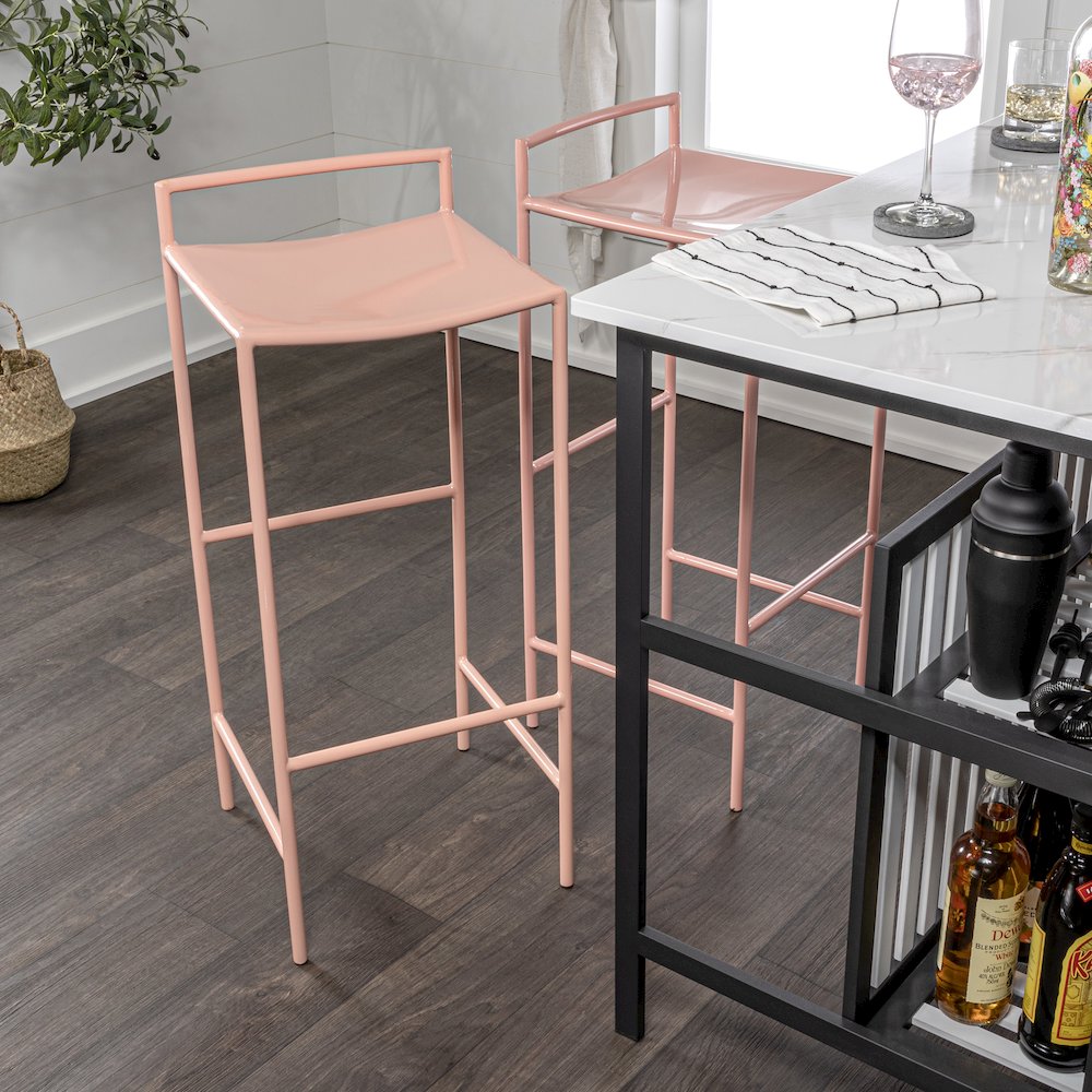 Svelte Minimalist 29.5" Seat Height Pink Metal Armless Low Back Bar Stool with
