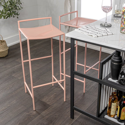 Svelte Minimalist 29.5" Seat Height Pink Metal Armless Low Back Bar Stool with
