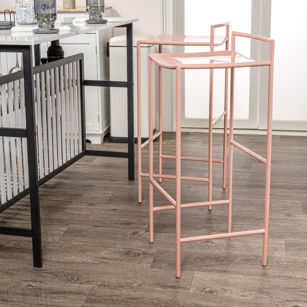 Svelte Minimalist 29.5" Seat Height Pink Metal Armless Low Back Bar Stool with