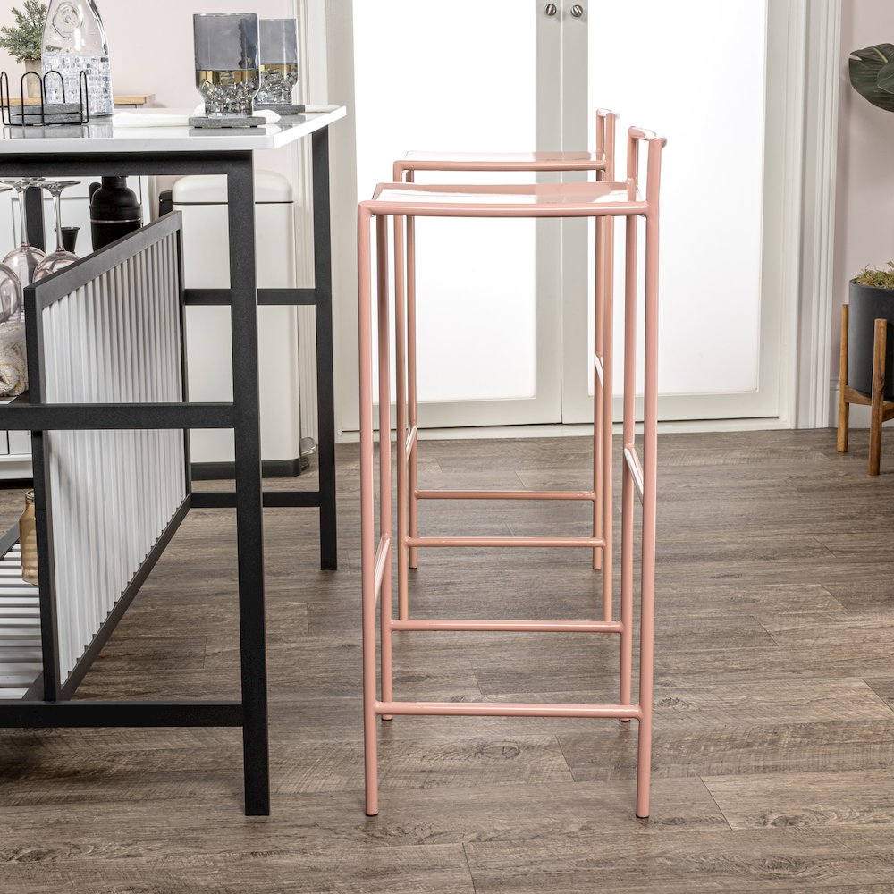 Svelte Minimalist 29.5" Seat Height Pink Metal Armless Low Back Bar Stool with