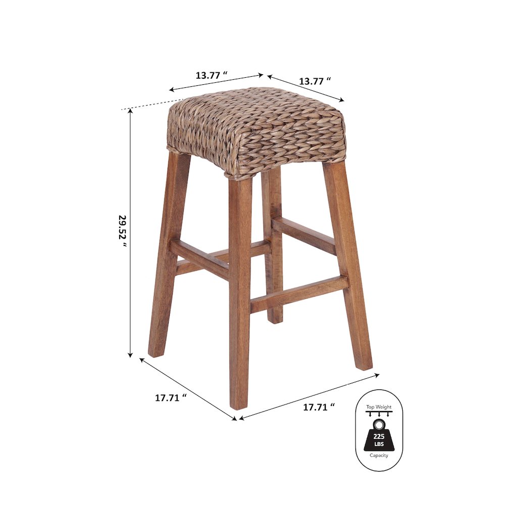 Maui Coastal 30" Woven Water Hyacinth Backless Bar Stool