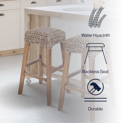 Maui Coastal 30" Woven Water Hyacinth Backless Bar Stool