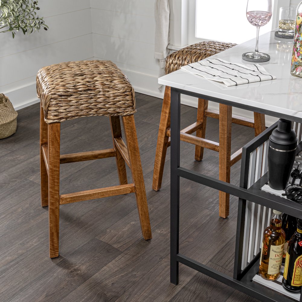 Maui Coastal 30" Woven Water Hyacinth Backless Bar Stool