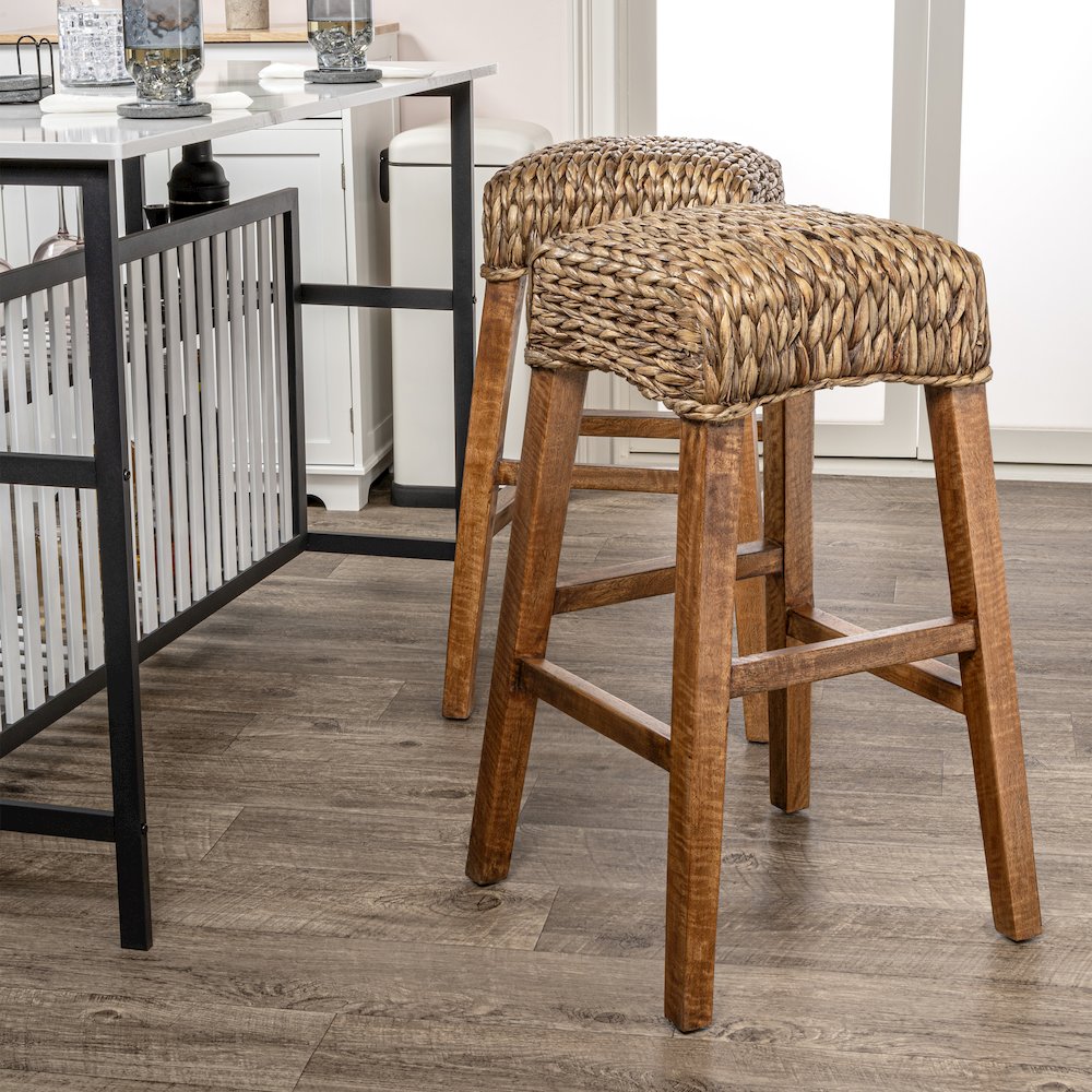 Maui Coastal 30" Woven Water Hyacinth Backless Bar Stool