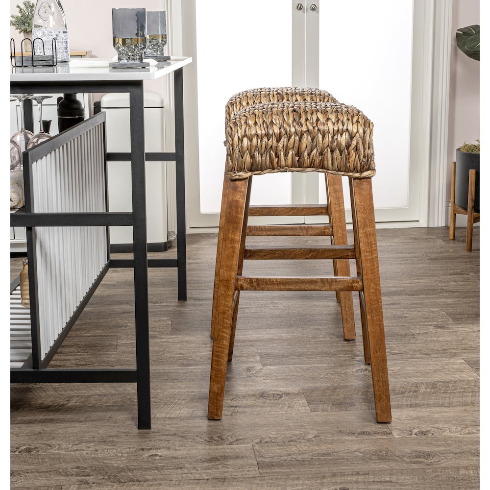 Maui Coastal 30" Woven Water Hyacinth Backless Bar Stool