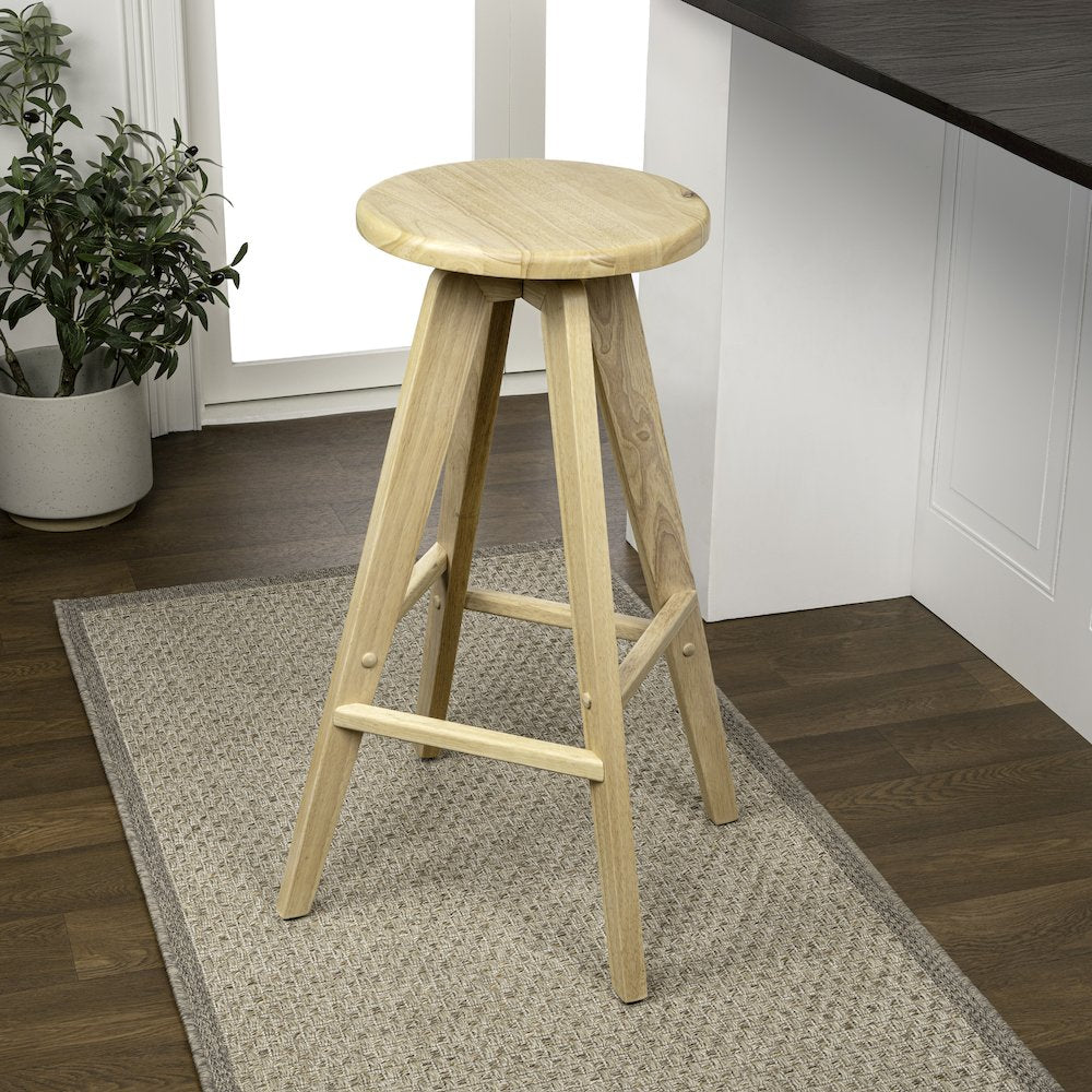 Ceren 30.5" Minimalist Solid Natural Wood Backless Bar Stool