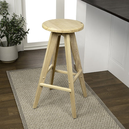 Ceren 30.5" Minimalist Solid Natural Wood Backless Bar Stool