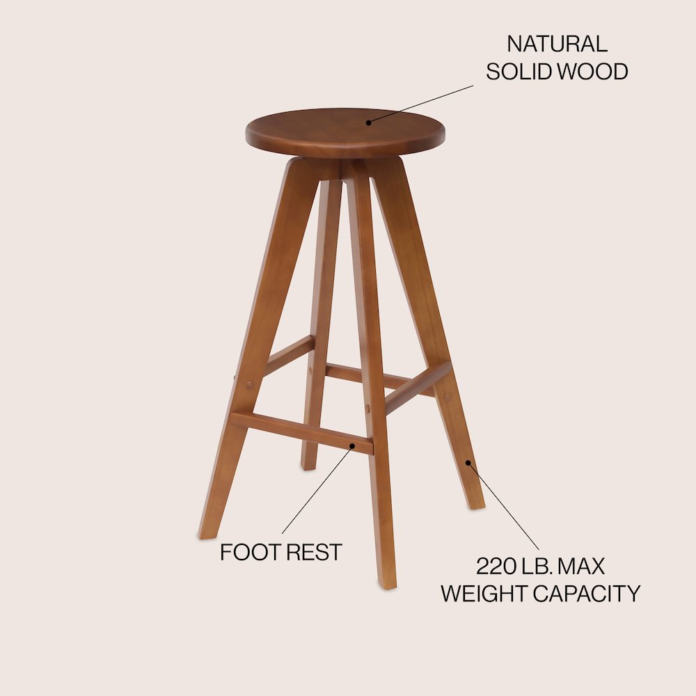Ceren 30.5" Minimalist Solid Walnut Brown Wood Backless Bar Stool